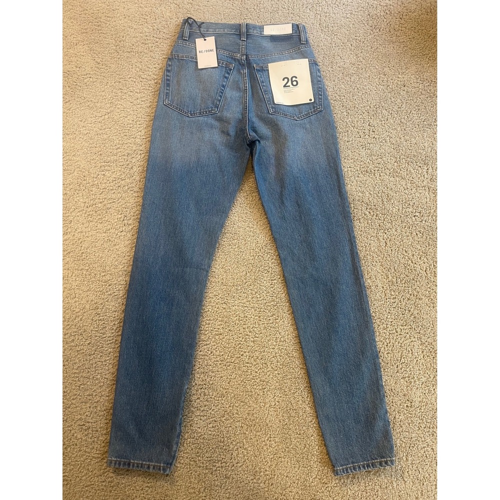 NEW RE/DONE High‎ Rise Ankle Crop Jeans Zipper Hem Light Wash Denim Size 26